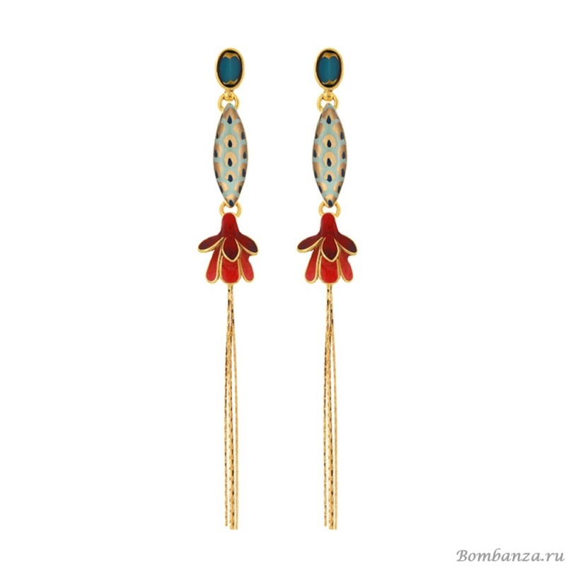 Серьги TARATATA, Fuchsia, смола, стеклянные бусины, золотая краска, TT-E25-02919-20M золотистый