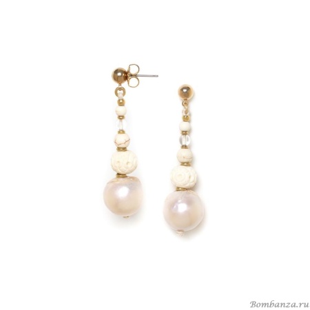 Серьги Nature Bijoux, Pondichery, жемчуг, горный хрусталь, кость, говлит, NB24.1-12-79255 белый Серьги Nature Bijoux, Pondichery, жемчуг, горный хрусталь, кость, говлит, NB24.1-12-79255 белый