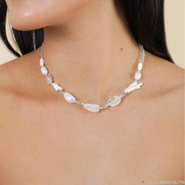 Колье Nature Bijoux, Les Cyclades, горный хрусталь, жемчуг, ракушка, NB25.2-15-43552 белый