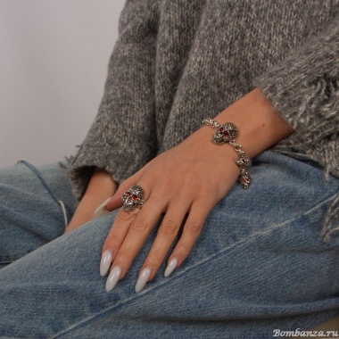 Кольцо Tra-la-ra, Tatoo, разъемное, с черепом и кристаллами, TLR24-522P302 красный