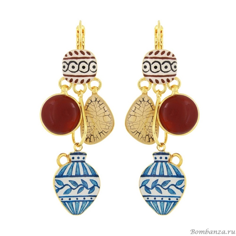 Серьги TARATATA, Antique, с цветной смолой, рисунками и сердоликом, TT-H25-07759-20M золотистый