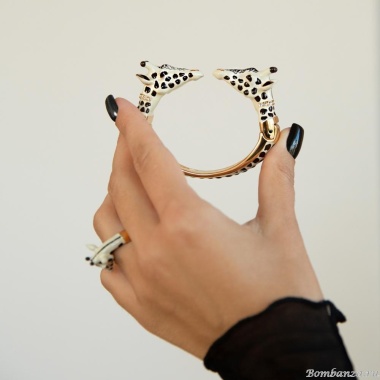 Браслет Polina Firenze, кафф, жираф с кристаллами и эмалью, PF25.2-BR2451 бежевый