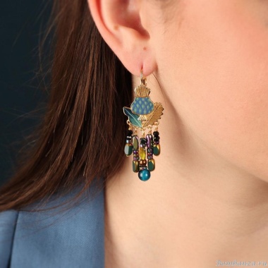Серьги TARATATA, Chardon bleu, со смолой, бусинами и тигровым глазом, TT-H24-09773-204 синий Серьги TARATATA, Chardon bleu, со смолой, бусинами и тигровым глазом, TT-H24-09773-204 синий