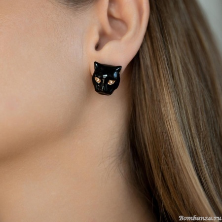 Серьги Polina Firenze, пантера с кристаллами и эмалью, PF25.2-OR2306 черный