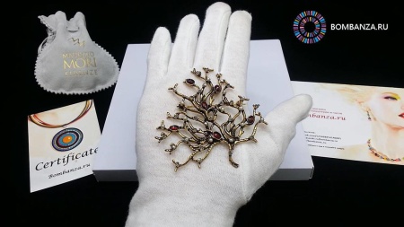 Брошь Maurizio Mori, Коралловая Веточка, с гранатом, Glass Pearls и кристаллами Брошь Maurizio Mori, Коралловая Веточка, с гранатом, Glass Pearls и кристаллами