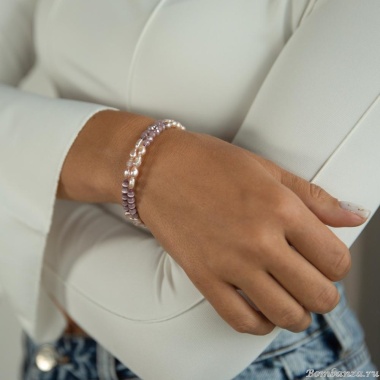 Браслет Lanzerotti, Anne with an E, пружина, с жемчугом и кошачьим глазом, LZ-25.08-252 сиреневый