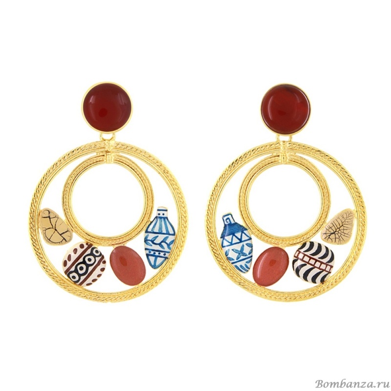 Серьги TARATATA, Antique, асимметрия, смола, пудра, сердолик, TT-H25-07962-20M золотистый
