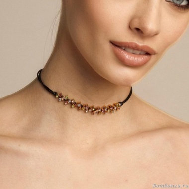 Колье VIDDA, Navette, кожаное, с кристаллами Swarovski, VD23.2-01632 розовый, 50см