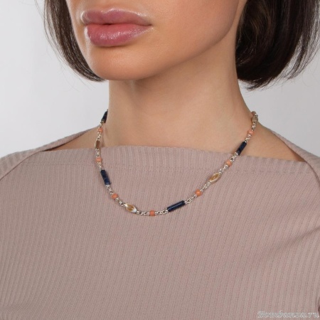 Колье Lanzerotti, Alba, дюмортьерит, перламутр и агат, LZ-24.02-021 синий