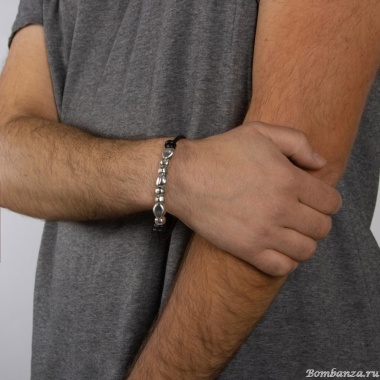 Браслет Tra-la-ra, Cuero, кожаный, с металлическими бусинами, TLR24-504P014 черный Браслет Tra-la-ra, Cuero, кожаный, с металлическими бусинами, TLR24-504P014 черный