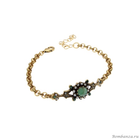 Браслет Alcozer&J, изумруд, жемчуг, кристаллы Swarovski, AL2308-B4965C