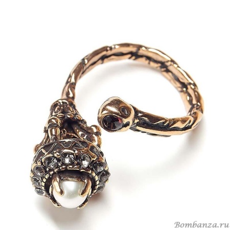 Кольцо Maurizio Mori, незамкнутое, с жемчугом в обрамлении кристаллов и гранатом, MM-AN7419