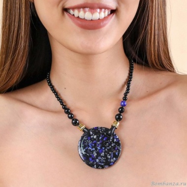 Колье Nature Bijoux, Venezia, агат, яшма, кожа, лазурит, NB24.2-15-43212 синий