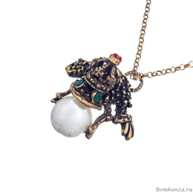 Колье Alcozer&J, лягушка с изумрудом, гранатом, бусиной, AL2308-C3933C