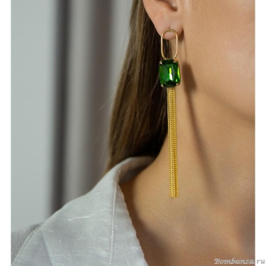 Серьги Catherine Bijoux, Crystal diva, с кристаллом и цепями, CB25.1-5279FG зеленый