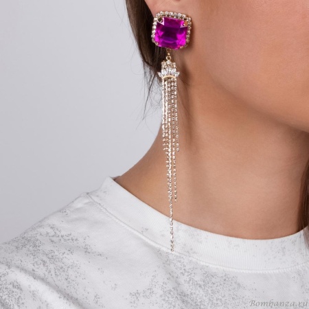 Серьги Moon Paris, Ringo Queen, асимметричные, с цветными кристаллами, MRQ-24.05-009 розовый