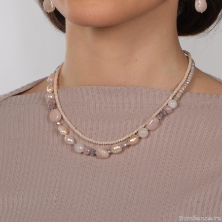 Колье Lanzerotti, Alba, морганит, жемчуг, авантюрин, кристаллы, LZ-24.02-068 розовый