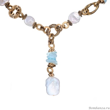 Колье Alcozer&J, с жемчугом и аквамарином, AL-C68AS25-R белый