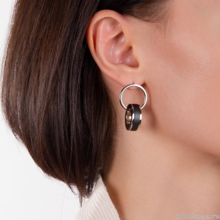 Серьги Nuance, асимметричные, с подвесками-кольцами, NFN-23.03-007 серебристый