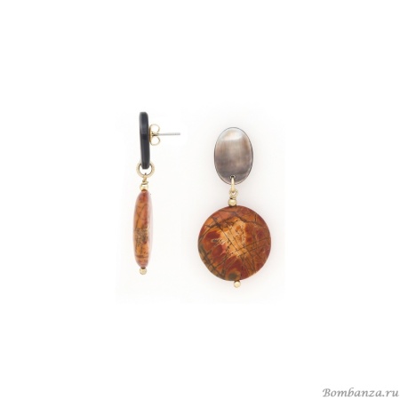Серьги Nature Bijoux, L'ile Rousse, с яшмой "Пикассо" и перламутром, NB25.2-12-90425 коричневый
