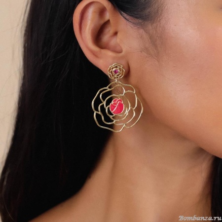 Серьги Franck Herval, Camelia, с кристаллом Swarovski и цветной эмалью, FH24.2-12-69224 золотистый