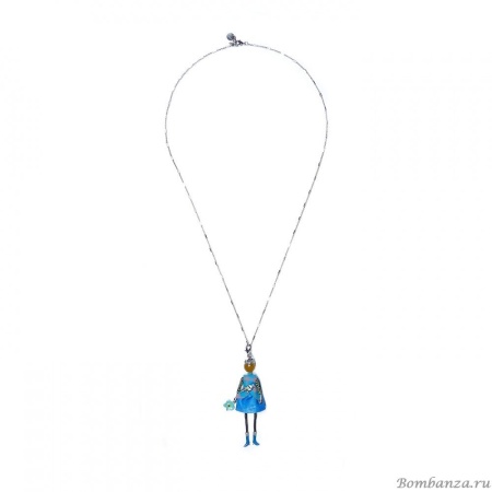 Подвеска Miamelie, кукла в голубом наряде, с пттичкой и цветком, MiA-217-CL0460 (серебристый)