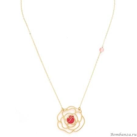 Колье Franck Herval, Camelia, с цветной эмалью и розовым кварцем, FH24.2-15-64220 золотистый