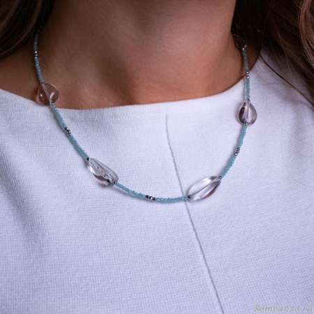 Колье Lanzerotti, Ispirazione, зеленый аметист, гематит, кристаллы, LZ-24.10-429 бирюзовый