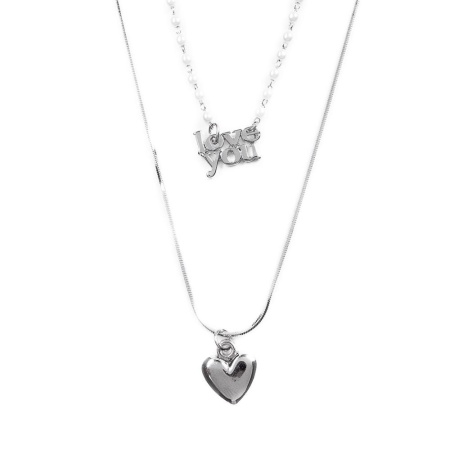 Колье Moon Paris, Ringo, две цепи,с жемчугом и подвеской love you, MR-22.04-108 серебристый