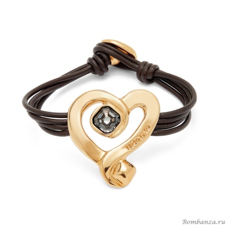 Кожаный браслет UNOde50 Ser Expresiva с черным кристаллом, с золотом PUL2542NGRORO0L