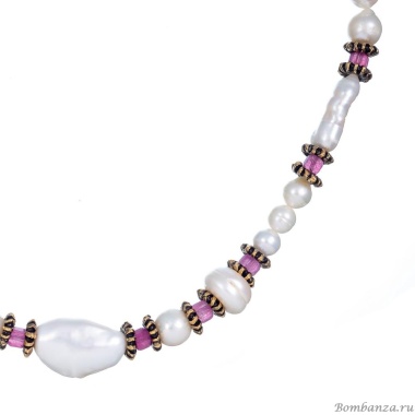 Колье Alcozer&J, жемчуг, турмалин, пералумтр, AL2502-C88LC24 белый