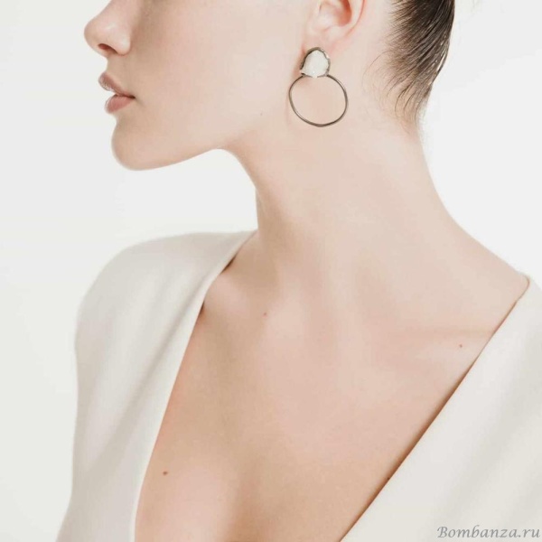 Серьги Katerina Vassou, Mihrab, с кристаллическим кварцем, KV24.2-401367B серебристый