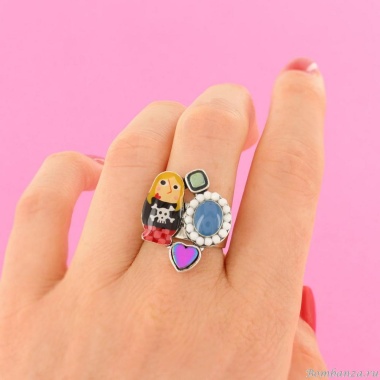 Кольцо TARATATA, Nanas, разъемное,со смолой,бусинами и гематитом, TT-W24-03414-10M серебристый