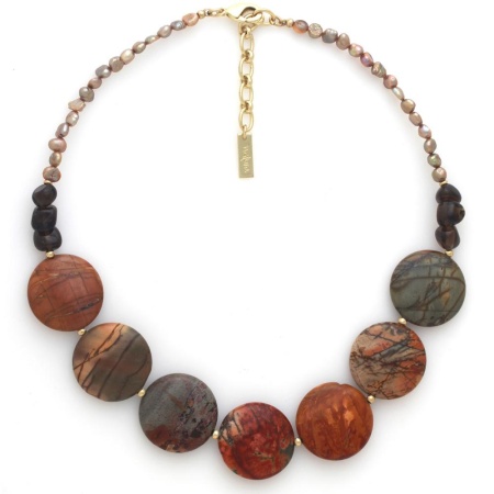 Колье Nature Bijoux, L'ile Rousse, жемчуг, яшма "Пикассо", кварц, NB25.2-15-43645 коричневый