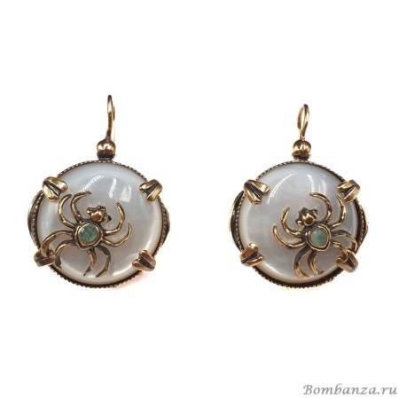 Серьги Maurizio Mori, перламутровые с пауком и изумрудом, MM-OR34819