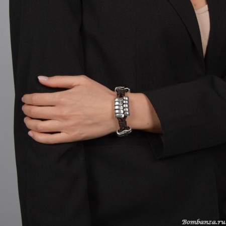 Браслет Tra-la-ra, Aire, кожаный, с металлическими вставками, TLR24-238P003 коричневый Браслет Tra-la-ra, Aire, кожаный, с металлическими вставками, TLR24-238P003 коричневый