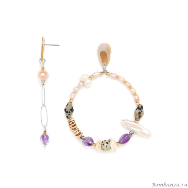 Серьги Nature Bijoux, Copenhague, асимметрия, жемчуг,перламутр,яшма,кварц, NB22.2-12-78006 бежевый