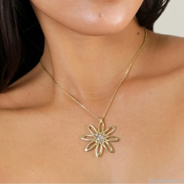 Колье Ori Tao, Bloom, цветок с черным перламутром, OT25.2-15-31942 золотистый