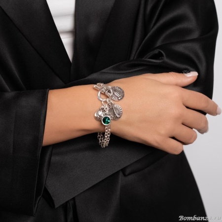 Браслет Tra-la-ra, Voyage, с подвесками и кристаллом, TLR24-243P002 зеленый