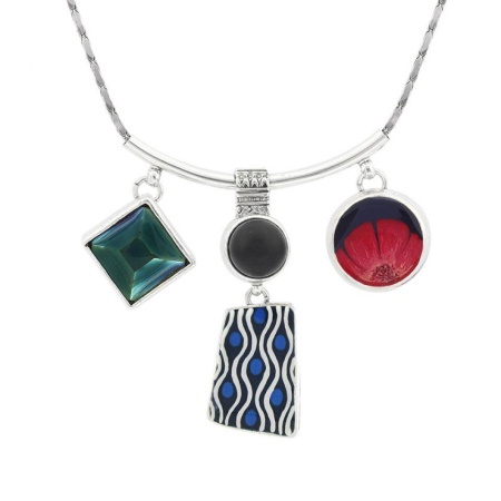 Колье Taratata, Gombos, серебристое, с кристаллом и цветной смолой, TT-H19-01101-10M  Колье Taratata, Gombos, серебристое, с кристаллом и цветной смолой, TT-H19-01101-10M