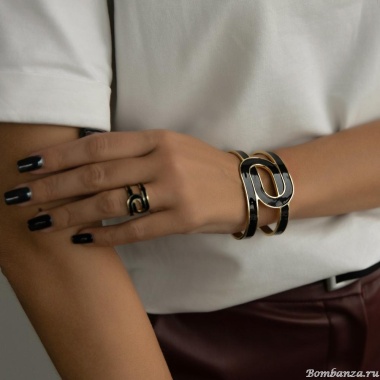 Браслет Francesca Bianchi, кафф, с эмалью, FB25.2-66B черный, 6,5см