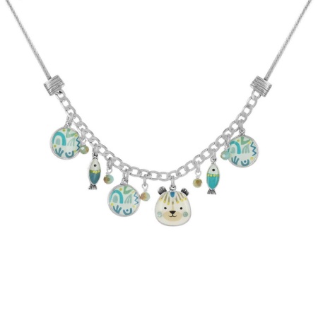 Колье TARATATA, Alaska, с бусинами, стразами, пайетками и смолой, TT-W22-22118-104 бирюзовый