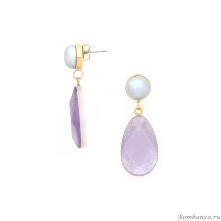 Серьги Nature Bijoux, Lavender, с ракушкой Capiz в смоле и жемчугом, NB25.1-12-90103 сиреневый