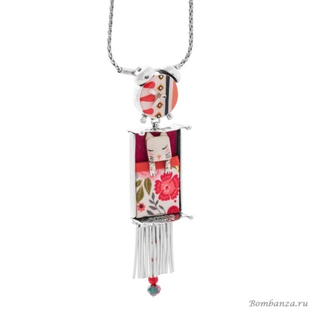 Колье Taratata, Wake up!, серебристое, с цветной эмалью, кристаллами и текстилем, TT-E20-19144-105