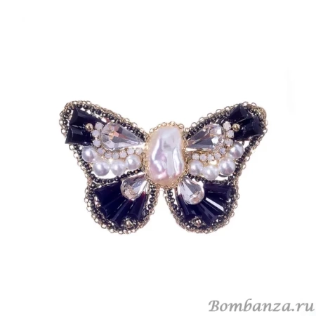 Брошь Moon Paris, бабочка, с кристаллами и жемчугом, Mo-22.10-054 черный