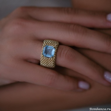 Кольцо Estrosia, с аквамариновым кристаллом, ES-ANEQ13-1A голубой, 17,5