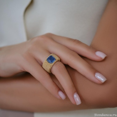 Кольцо Estrosia, с сапфировым кристаллом, ES-ANEQ13-2A синий, 17,5