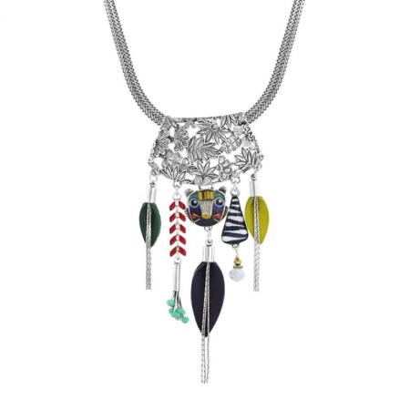Колье Taratata, Bengale, серебристое с цветной эмалью и кристаллами, кожа, TT-E19-08119-10M 