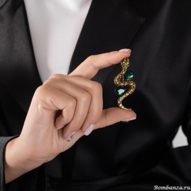 Брошь Moon Paris, змея с кристаллами, Mo-Y24.11-081 зеленый Брошь Moon Paris, змея с кристаллами, Mo-Y24.11-081 зеленый