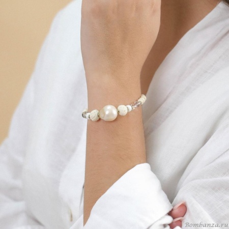 Браслет Nature Bijoux, Pondichery, жемчуг, хрусталь, кость, агат, говлит, NB24.1-13-43481 белый Браслет Nature Bijoux, Pondichery, жемчуг, хрусталь, кость, агат, говлит, NB24.1-13-43481 белый